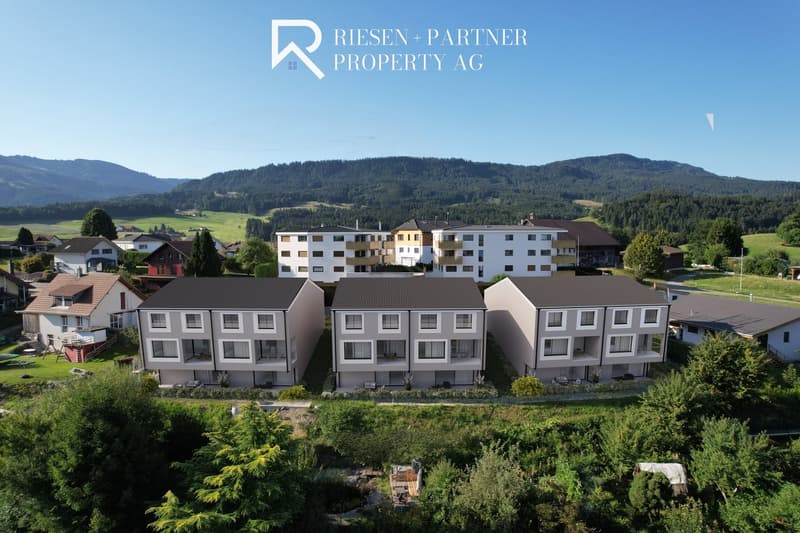 3 multi-story residential buildings, with multiple windows and balconies, modern architecture