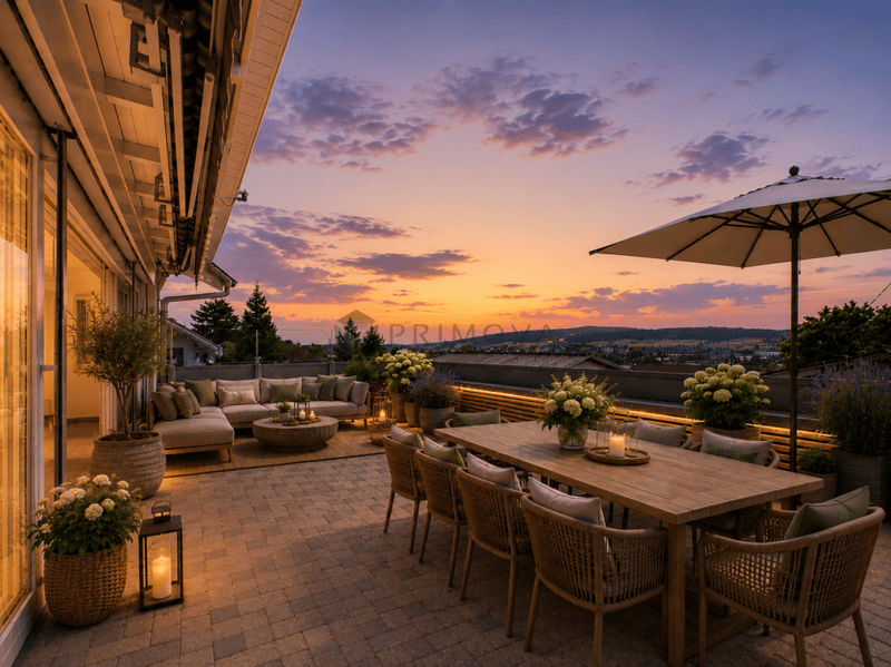 Abendstimmung auf der Terrasse im OG
