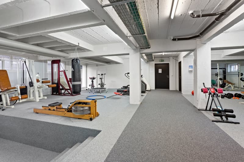 well-equipped gym with various exercise machines and free weights