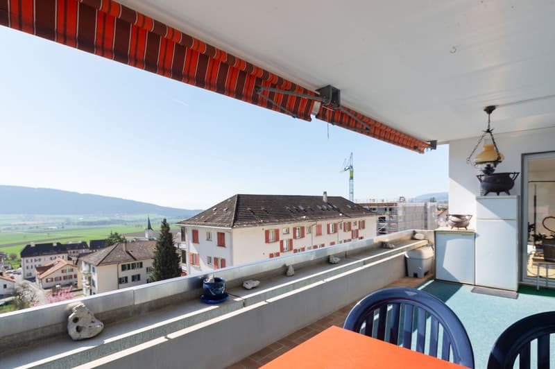 Orange table, chairs, balcony, outdoor decoration items, exterior view of buildings