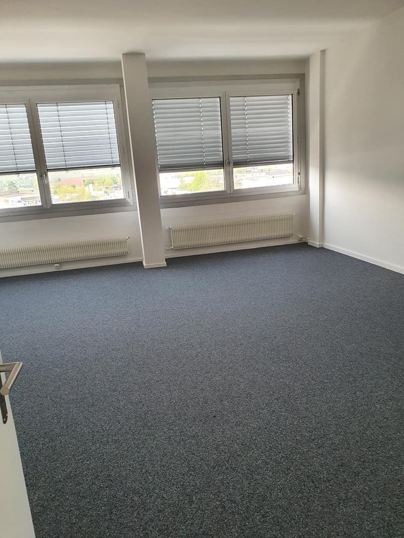 an empty room with two large windows, white walls, and heating radiators