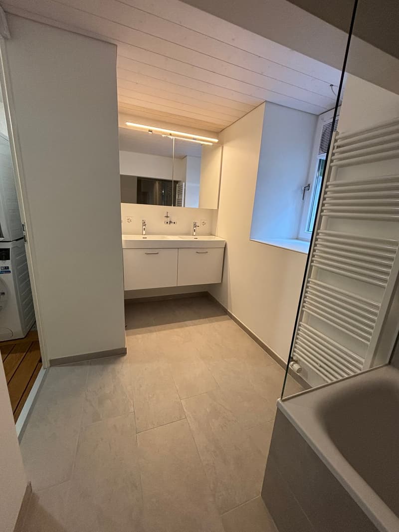 modern bathroom with a shower, bathtub, washbasin, and toilet