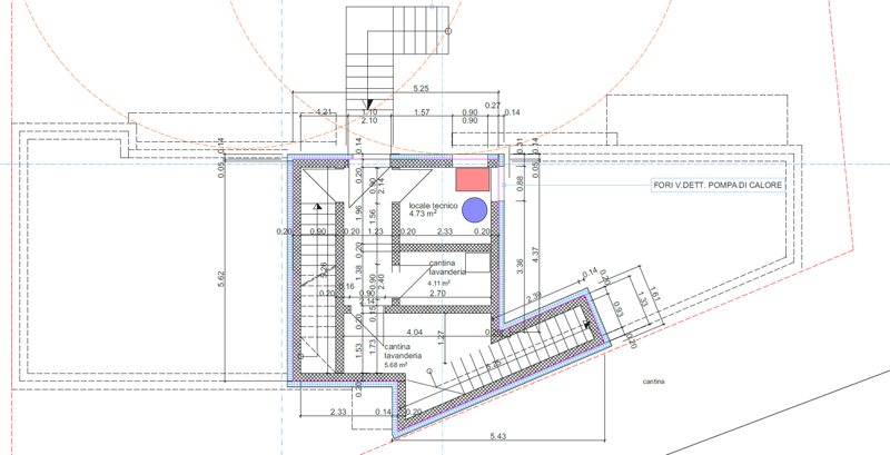 Floor plan with dimensions, technical area, laundry area, and two storage areas.
