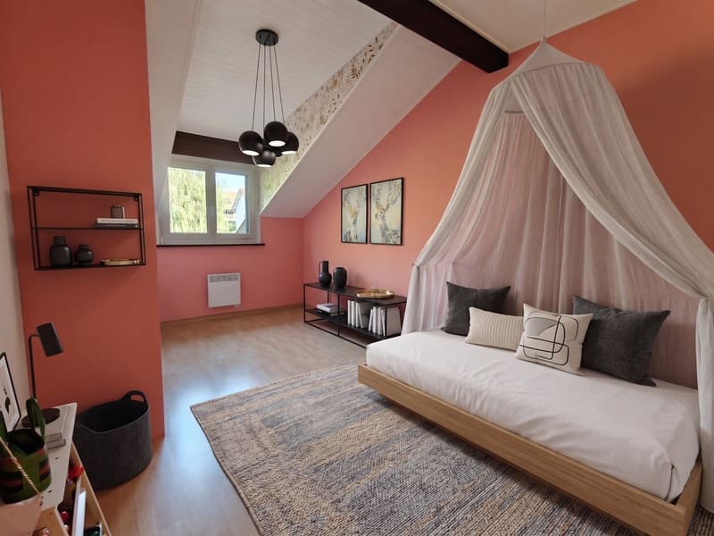 Proposition d'un autre décors pour la chambre, aujourd'hui la chambre enfant. Création avec utilisation IA.