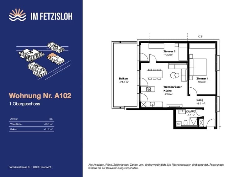 Living room, kitchen, 2 bedrooms, bathroom, balcony