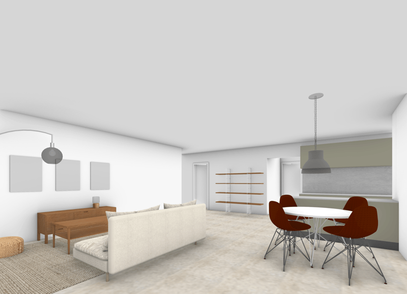 living room, dining area, kitchen
