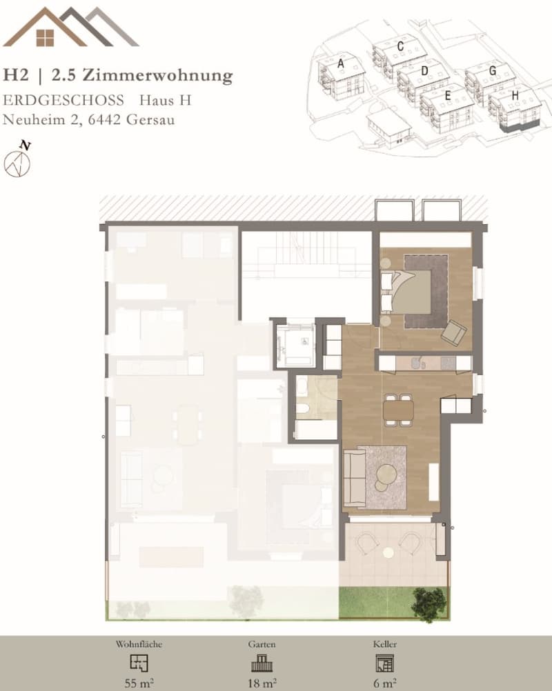 Helle, neue luxuriöse 2½ Zimmer Wohnung (H2) EG mit grossem Sitzplatz (13)