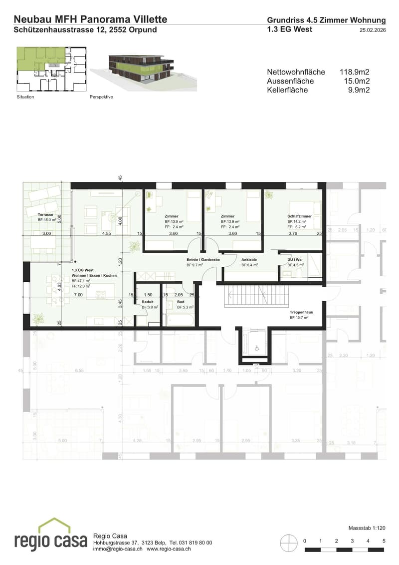 Living room, kitchen, 3 bedrooms, 2 bathrooms, terrace, entrance hall, storage room, utility room, WC