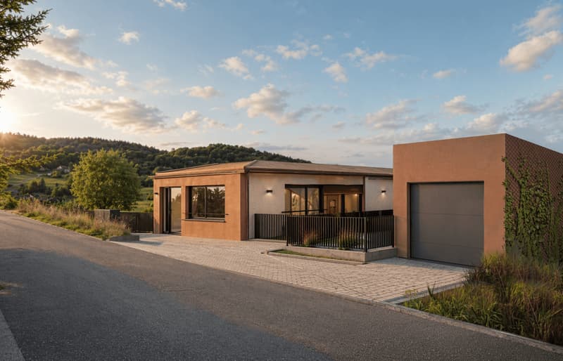 Haus von hinten | Eingang + Autolift rechts