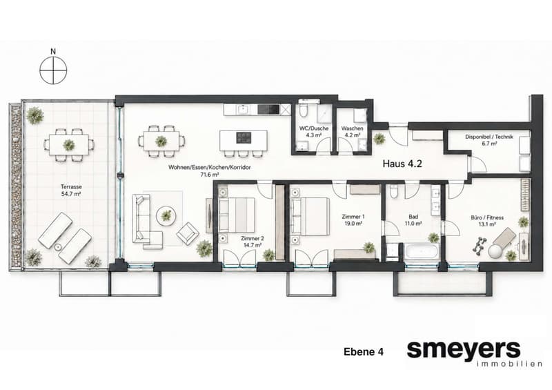 Grundriss Wohnung im 4. Obergeschoss