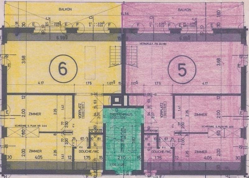 Grundriss Obergeschoss (gelb markierte Wohnung)