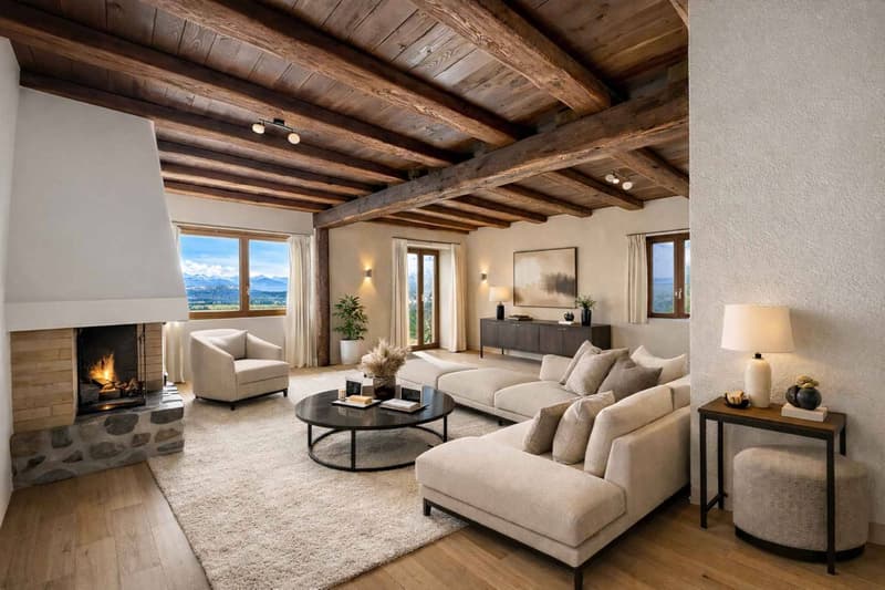 Magnifique maison villageoise rénovée avec charme, volumes et vue sur les Alpes (9)
