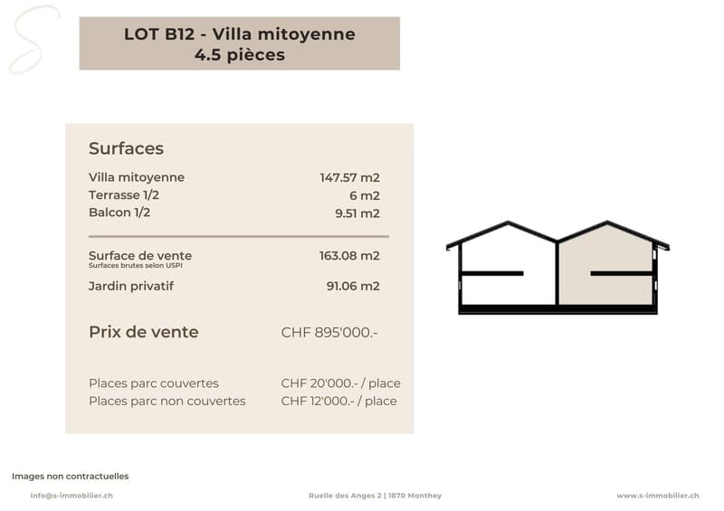 Villa mitoyenne with terrace, balcony, private garden, covered parking places