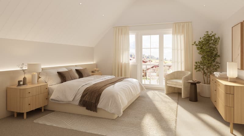 Schlafzimmer im DG - Visualisierung zeigt Einrichtungsmöglichkeiten auf