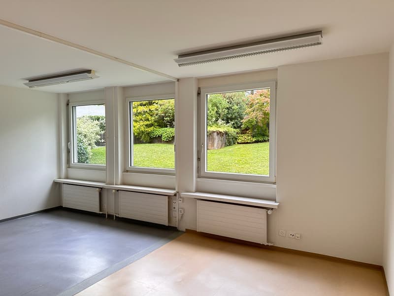 empty room, large windows, central heating, no furniture, plain walls