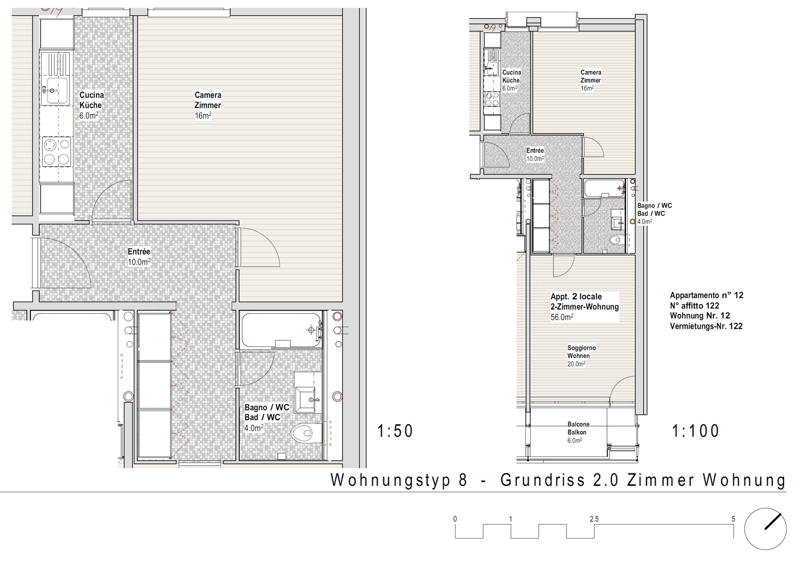 Entrance, 2 bedrooms, kitchen, bathroom, balcony
