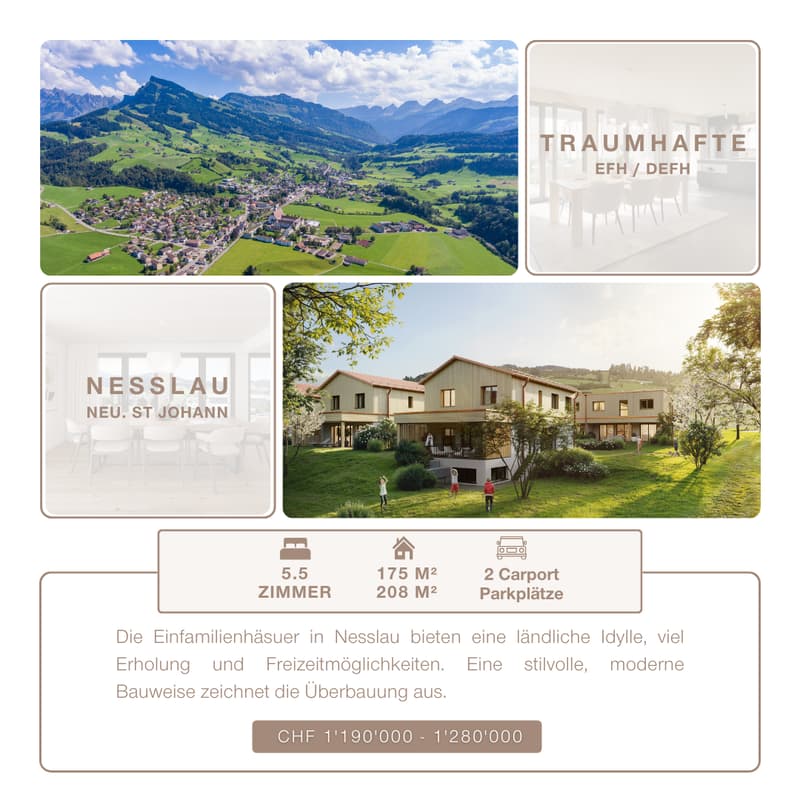 single family houses in Nesslau, rural idyll, plenty of relaxation and leisure opportunities, stylish modern architecture, terrace, balcony
