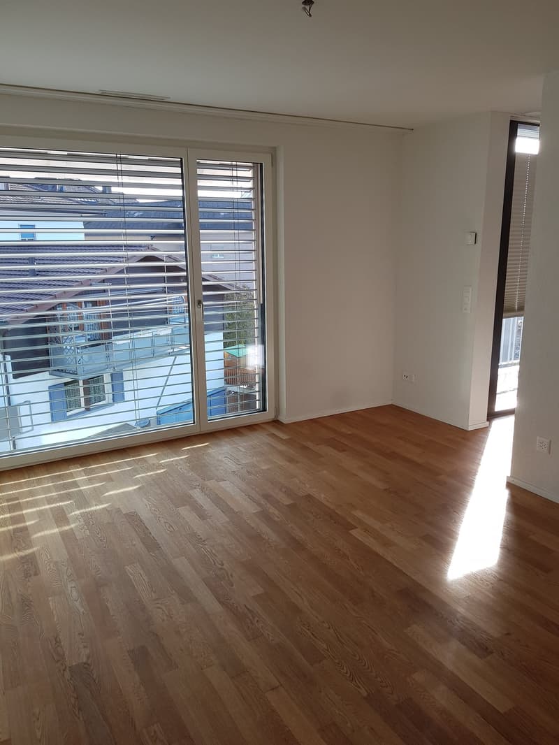 empty room, wooden floor, sliding glass doors, balcony, view of the outside