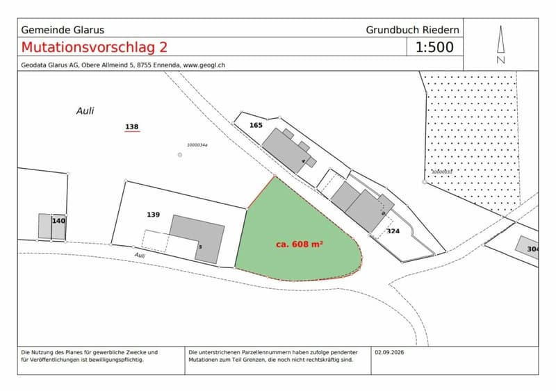 Baulandparzelle im Ortsteil Riedern in der Gemeinde Glarus (2)