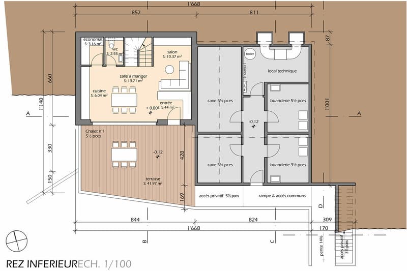 Plan provisoire du rez inférieur / Provisional plan of the lower ground floor / Pianta provvisoria del piano terra inferiore