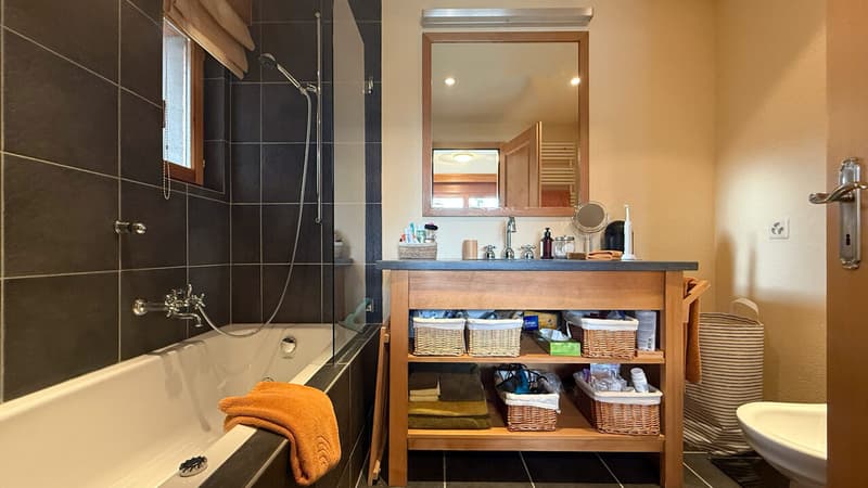 Salle de bain privative de la chambre principale avec WC et lavabo / Private bathroom in master bedroom with WC and washbasin / Bagno privato nella camera da letto principale con WC e lavabo