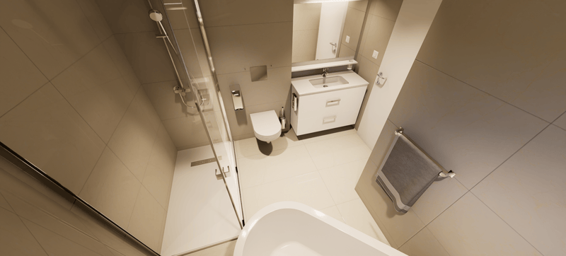 shower, bathtub, sink, toilet, cabinet