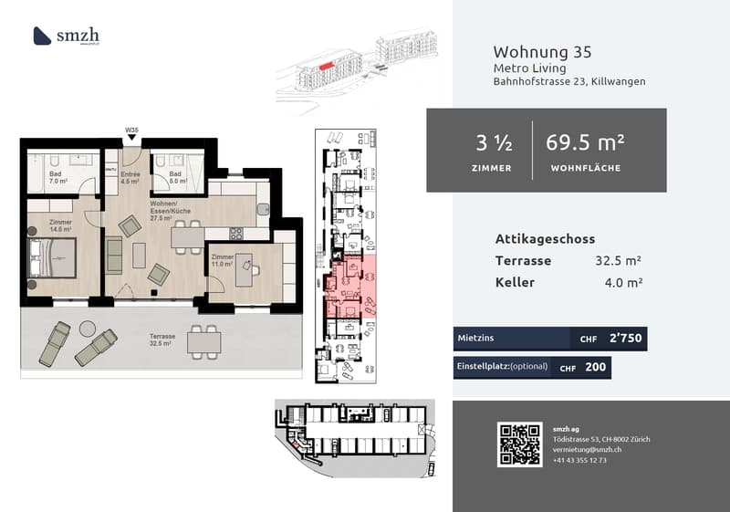 3.5-Zimmer-Attika mit grosser Terrasse in Killwangen mieten (2)