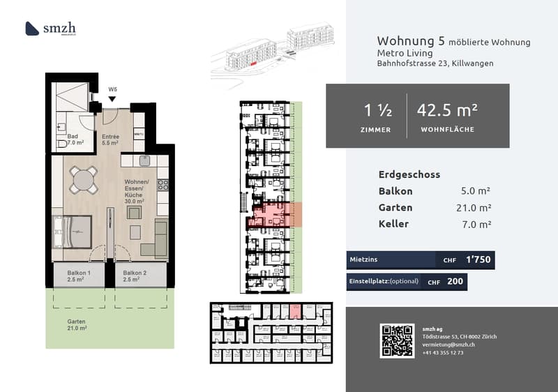 1.5-Zimmer-Gartenwohnung, Minergie, direkt am Bahnhof Killwangen (2)