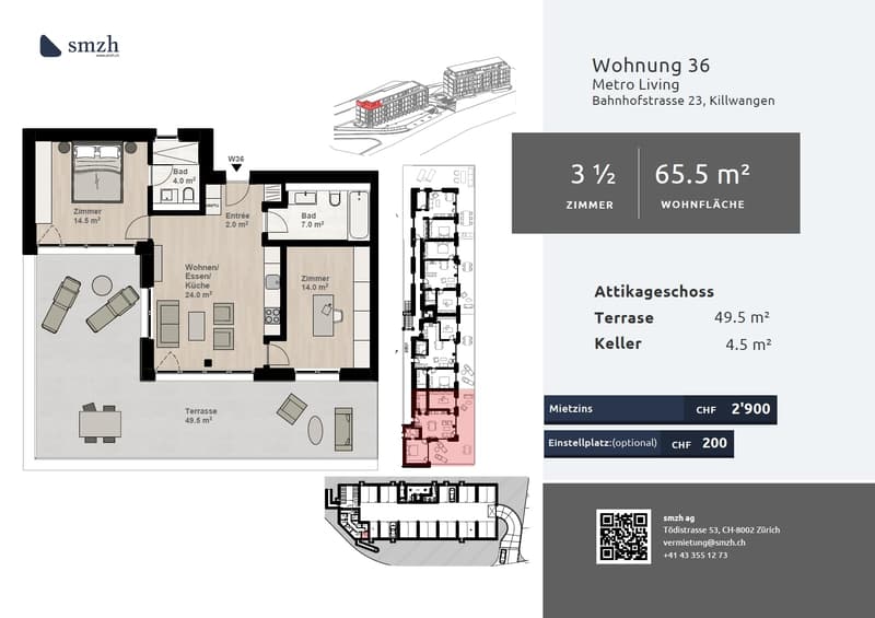 3½-Zimmer Attika mit 49.5 m² Terrasse in Killwangen mieten (2)