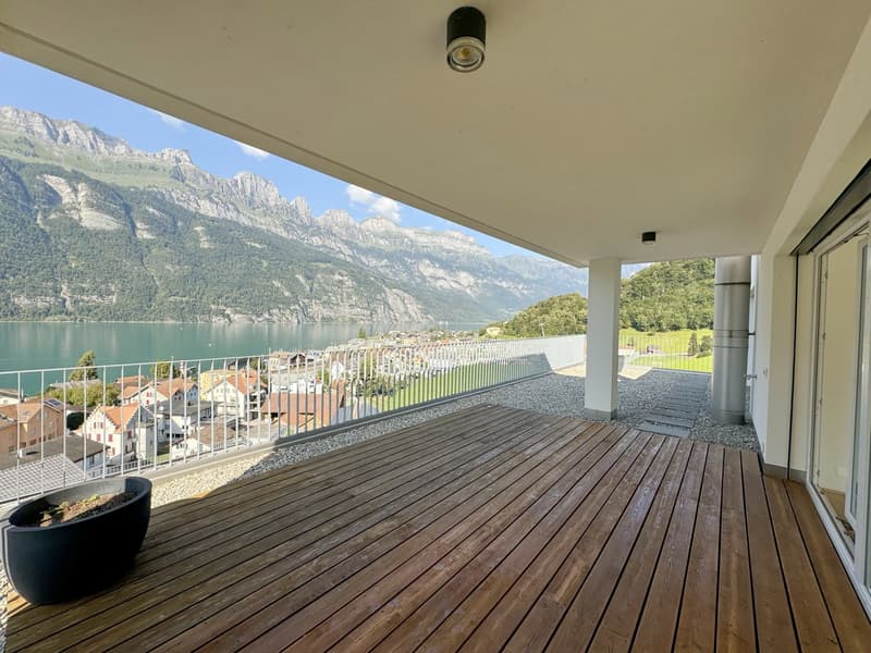 Wooden balcony with mountain view and lake view