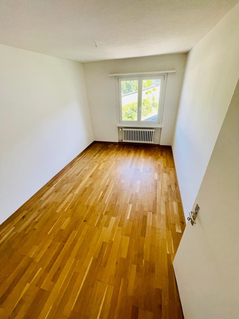 empty room, wooden floor, white walls, window, radiator