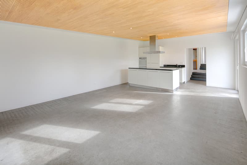 kitchen with white cabinetry, light hardwood flooring, modern open layout
