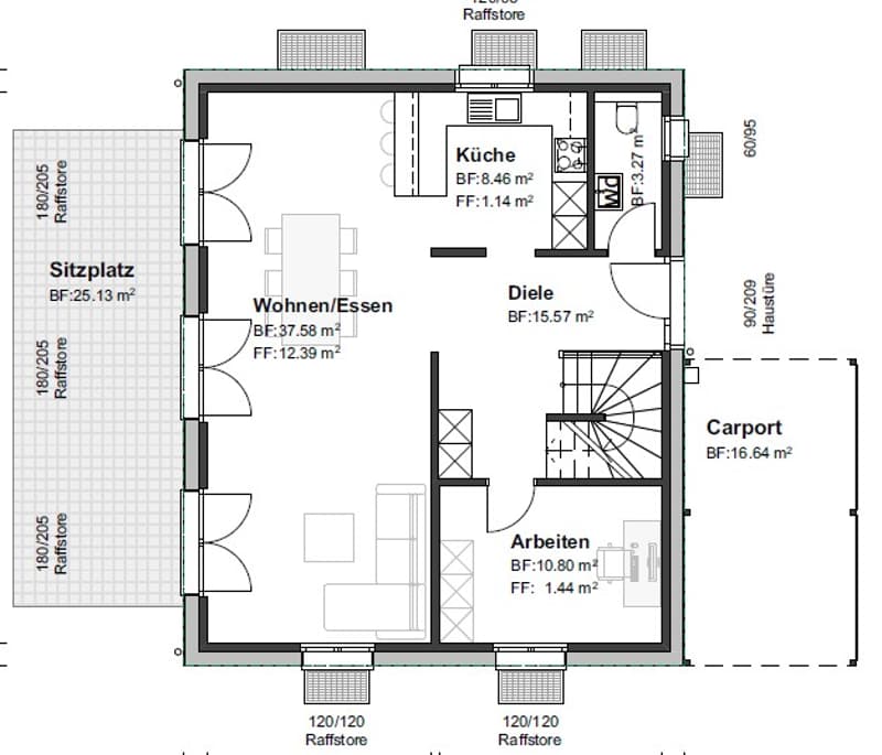 Living/dining area, Kitchen, 2 Bedrooms, 2 Bathrooms, Balcony, Stairs, Carport, Storage