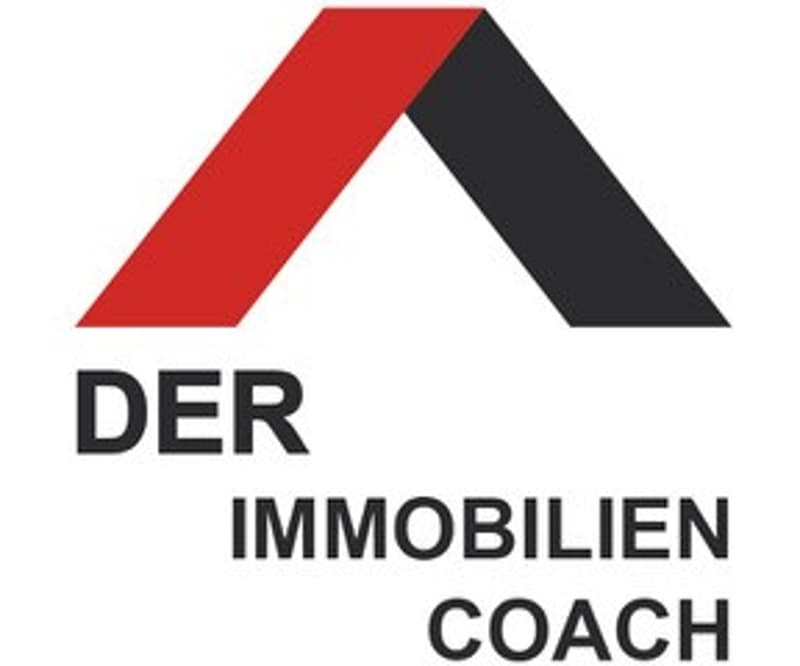 Logo for Der Immobilien Coach, featuring a stylized roof with red and black colors, and the text 'Der Immobilien Coach' in bold black font.