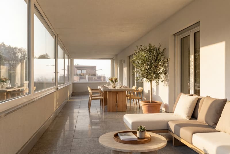 Verglaster Terrassenbereich