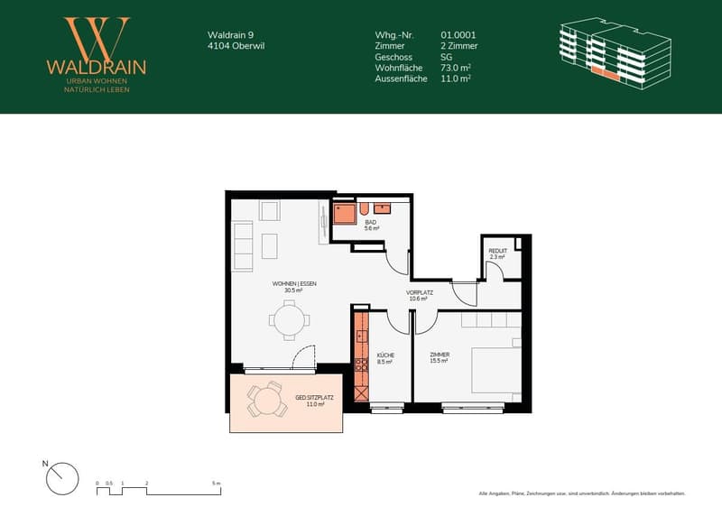 2 Zimmerwohnung in Oberwil - Urban wohnen, natürlich leben (4)