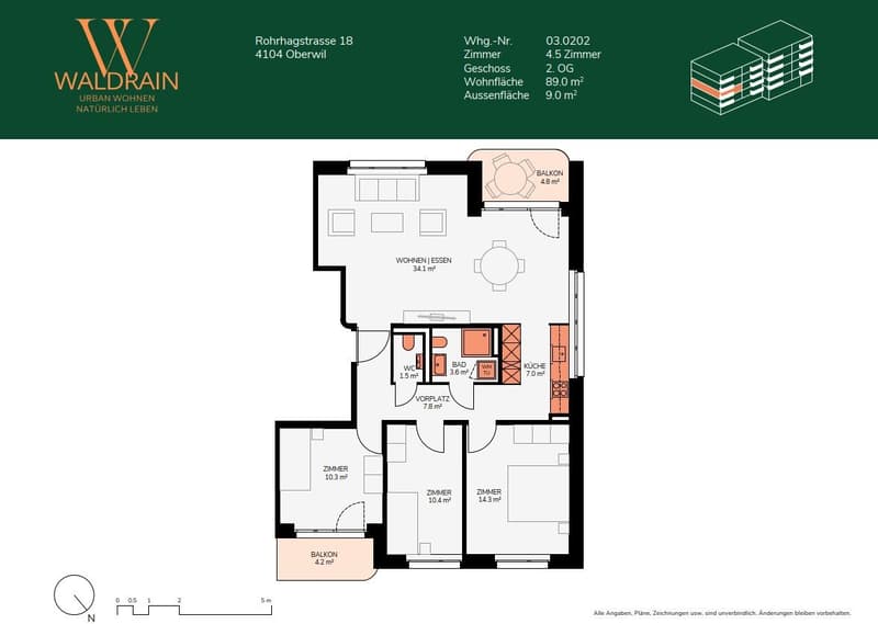 4.5 Zimmerwohnung in Oberwil - Urban wohnen, natürlich leben (4)