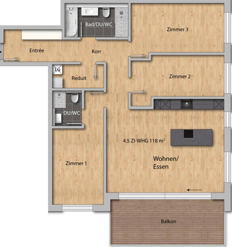 Grundrissplan Wohnung Nr. 2.2