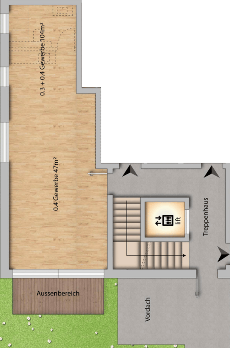 Gewerbe Nr. 0.4 mit 47m² und Schaufenster