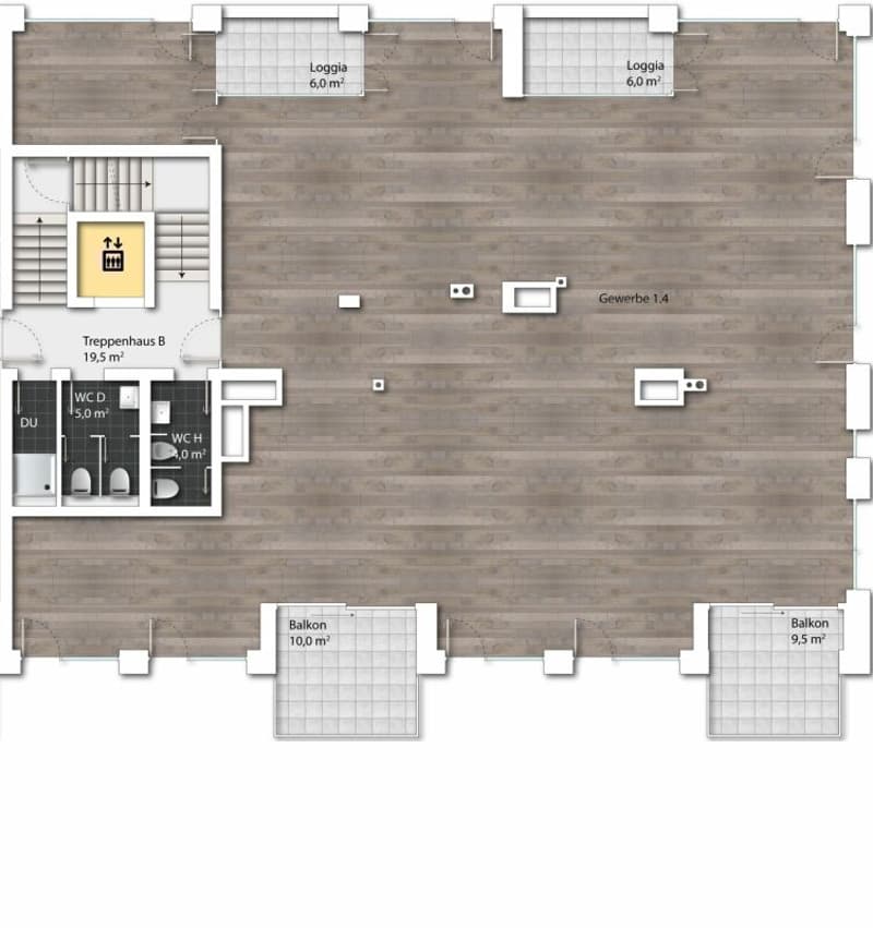 Gewerbe Nr. 1.4 mit ca. 230m² im 1. Obergeschoss