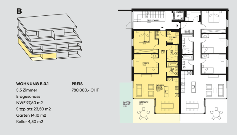 Moderne Gartenwohnung mit 23.5 m² Sitzplatz und privatem Garten (12)