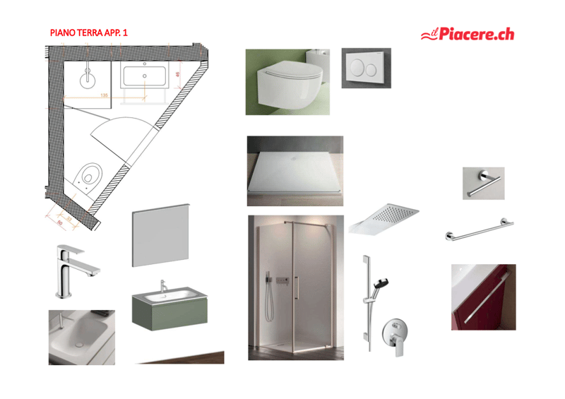 Bathroom floor plan with shower, sink, toilet, and various fixtures