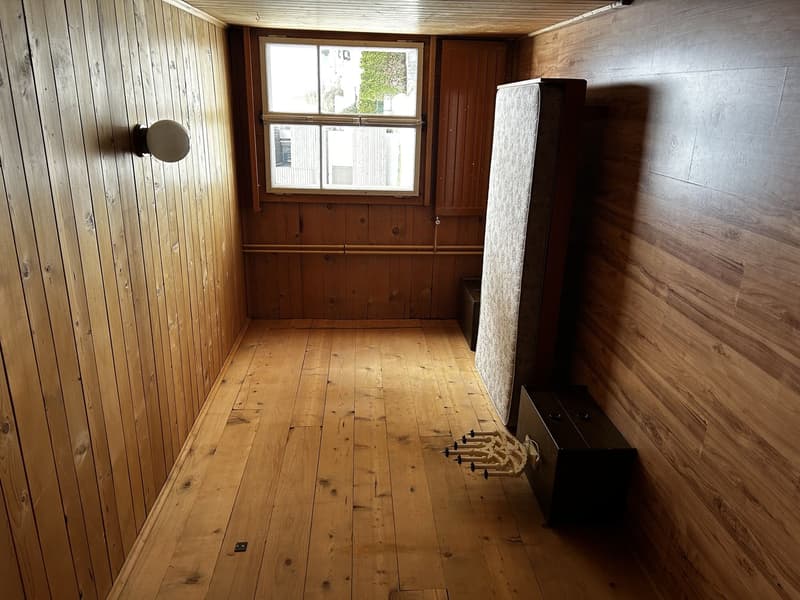 wooden walls, wooden floor, window, wall lamp, furniture
