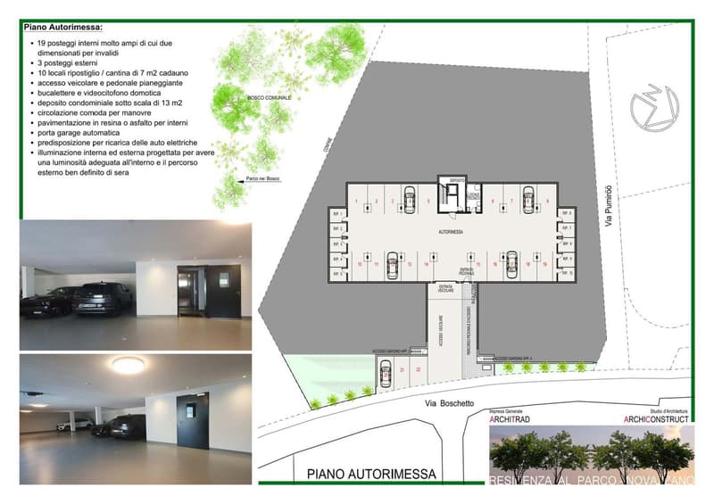 multiple apartments, garages, parking areas, and communal areas