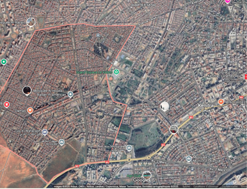 Map of the neighborhood, showing main streets, landmarks, and public facilities