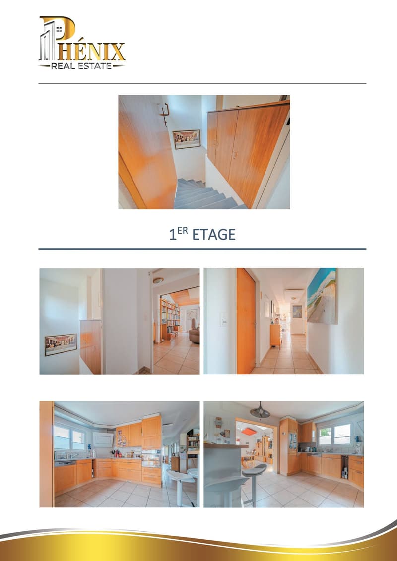 Floor plan of the 1st floor: hallway, living room, dining room, kitchen, 3 bedrooms, bathroom, hallway with a staircase