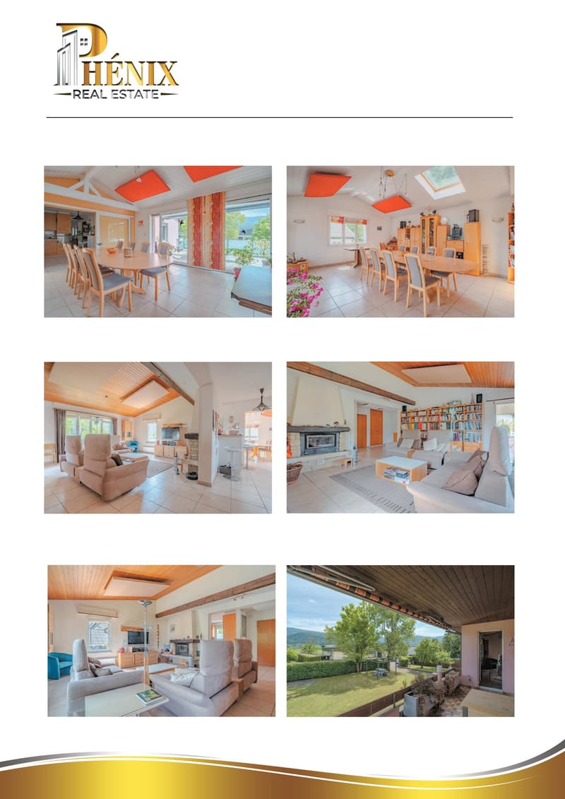 Wood ceiling, fireplace, dining table, chairs, shelves, couch, bookshelves, TV, carpet, balcony, terrace, open ceiling, patio, garden