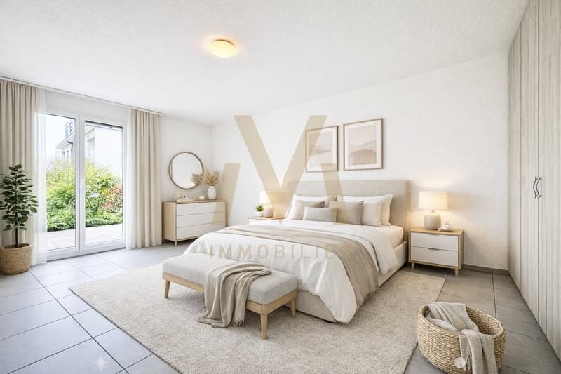 Chambre à coucher avec armoire murale