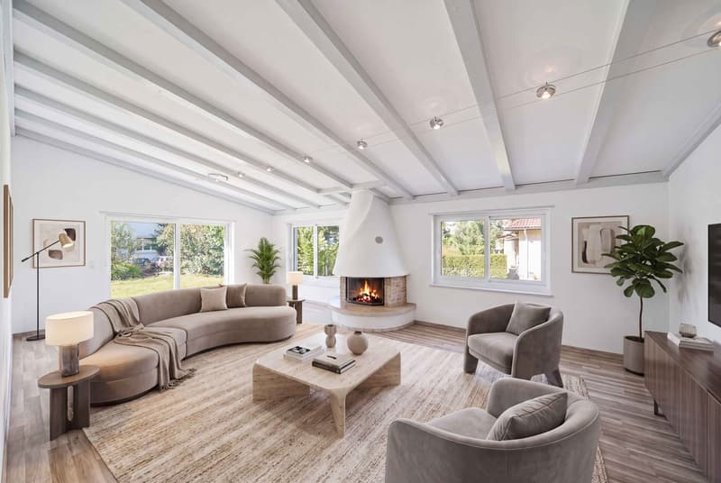 Wohnzimmer mit Cheminée