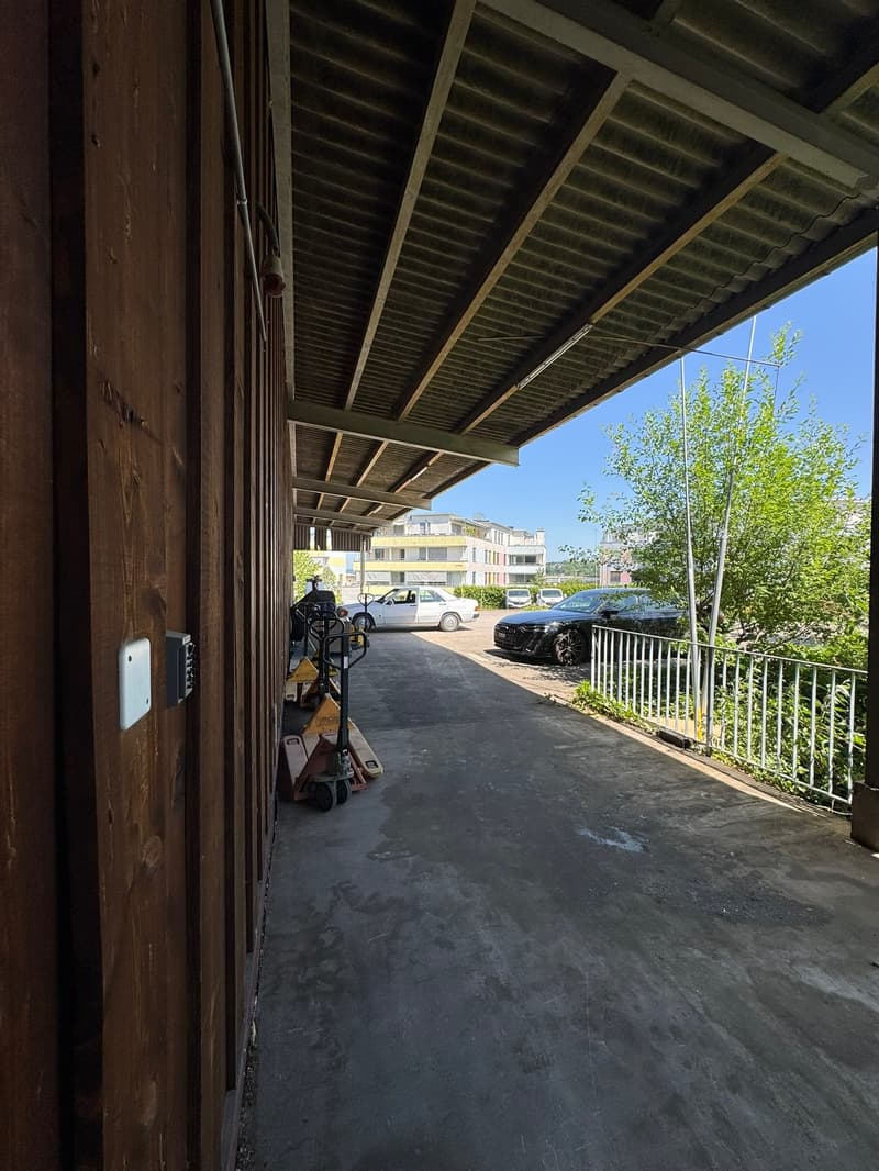 Befahrbare Gewerbehalle (765 m2) mit gedeckter Aussenfläche und vielen Parkplätzen (4)